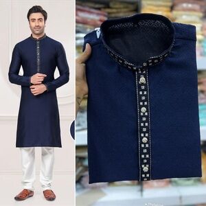 Navy Blue Embroidered Kurta